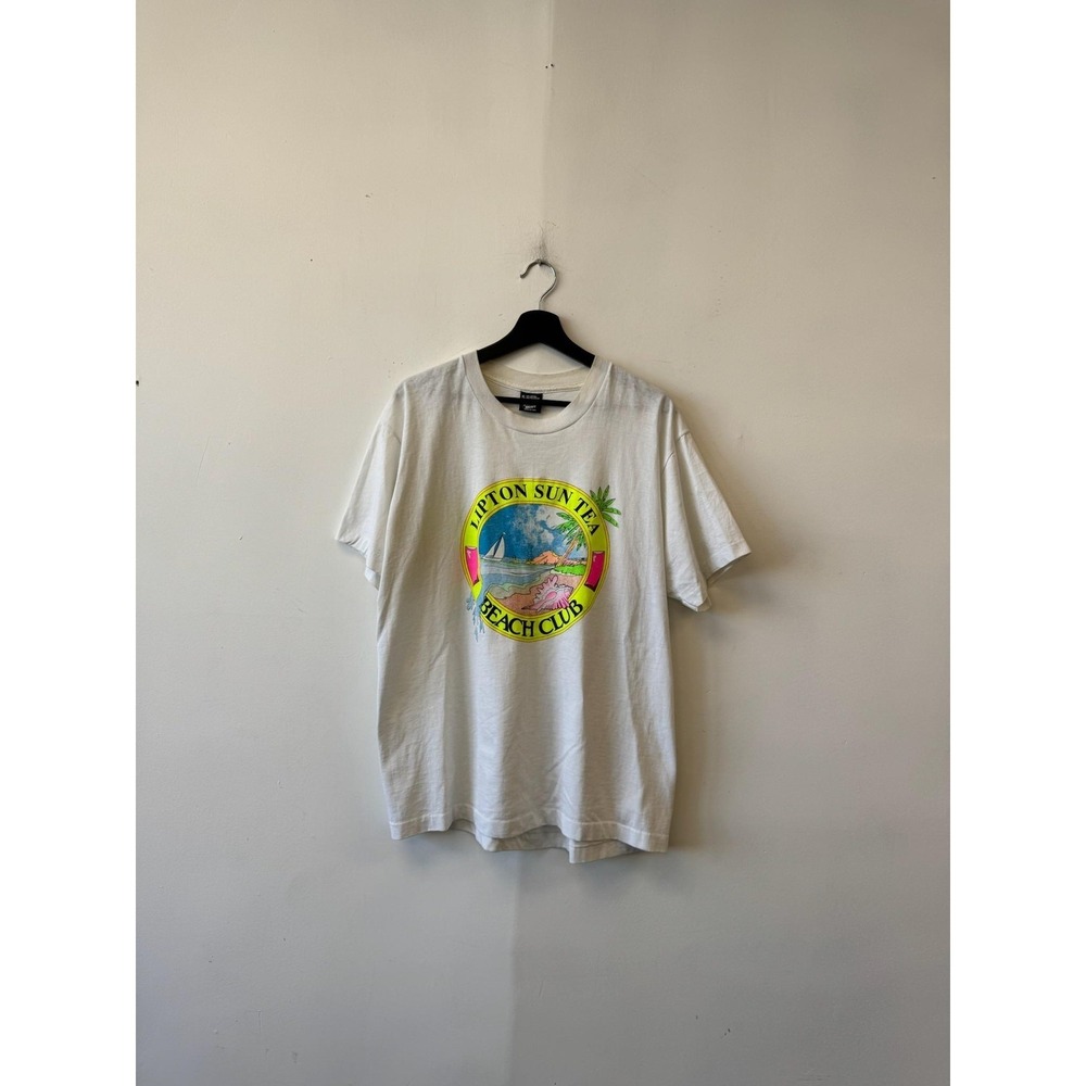 Vintage Lipton Sun Tea Shirt Mens Large White Beach Club Graphic‎ Tee USA 90s